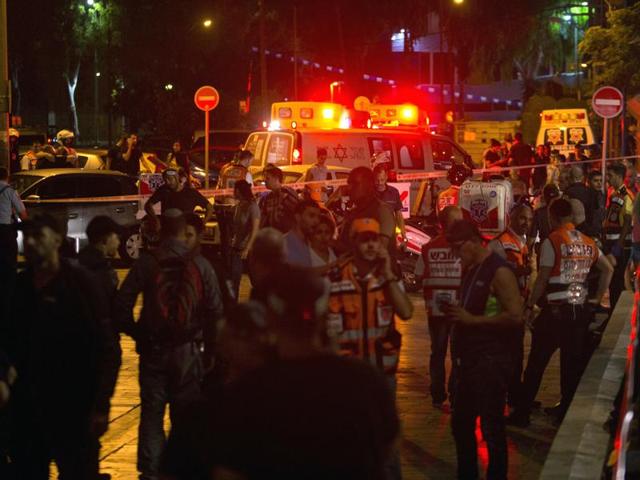 Israeli security personnel secure the area where the shooting attack took place in the centre of Tel Aviv. (REUTERS) Israeli security personnel secure the area where the shooting attack took place in the centre of Tel Aviv. (REUTERS)