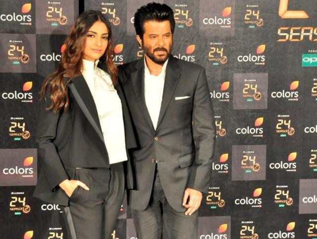 Actors Sonam Kapoor and Anil Kapoor during press conference of TV serial 24 season 2 in Mumbai. (IANS)