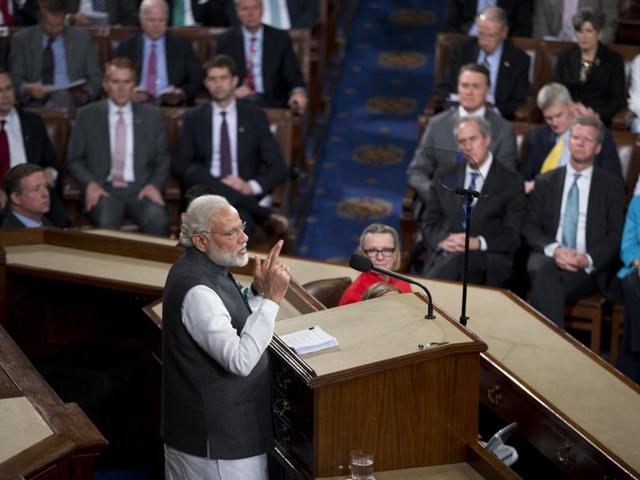 Prime Minister Narendra Modi addresses a joint meeting of Congress on Capitol Hill in Washington. NSG member countries will meet in Vienna on Thursday to take up India and Pakistan’s applications.(AP)