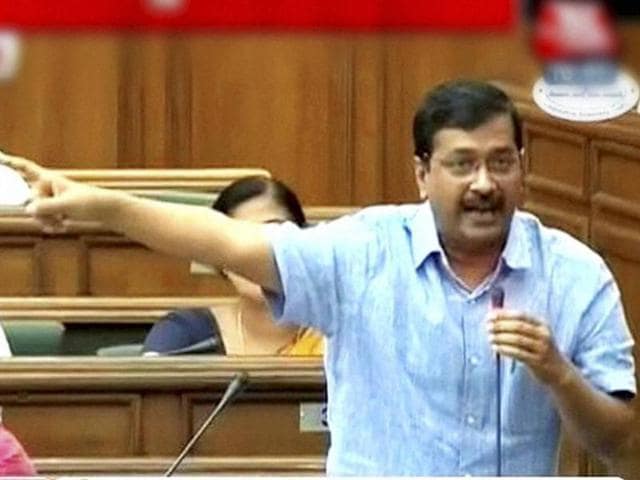 Arvind Kejriwal speaking in the Delhi Assembly on Friday. (PTI/TV grab) Arvind Kejriwal speaking in the Delhi Assembly on Friday. (PTI/TV grab)