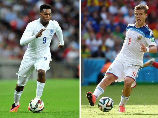 A combination of two file pictures shows England's forward Daniel Sturridge (L) and Russia's forward Alexander Kokorin. (AFP) A combination of two file pictures shows England's forward Daniel Sturridge (L) and Russia's forward Alexander Kokorin. (AFP)
