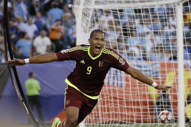 Salomon Rondon sets off in celebration of his goal. (AP) Salomon Rondon sets off in celebration of his goal. (AP)