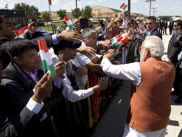 Prime Minister Narendra Modi shake hands with members of the Indian community in Washington. (AP) Prime Minister Narendra Modi shake hands with members of the Indian community in Washington. (AP)