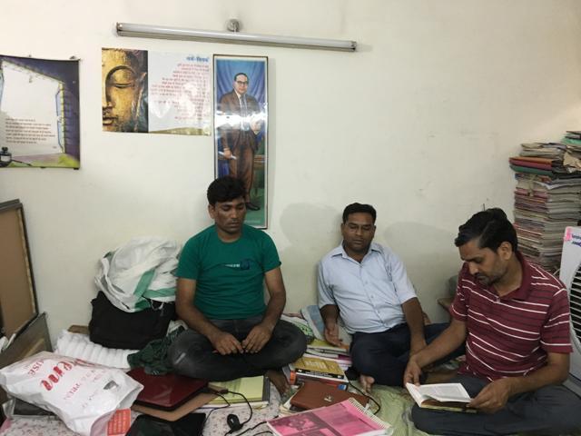 In the Ambedkar Hostel in Lucknow, scholars Ajay Kumar Rawat (left) and Lavlesh Kumar (right) believe that Dalit movement is a lot wider than Dalit parties like BSP.&nbsp; (Prashant Jha/Hindustan Times)