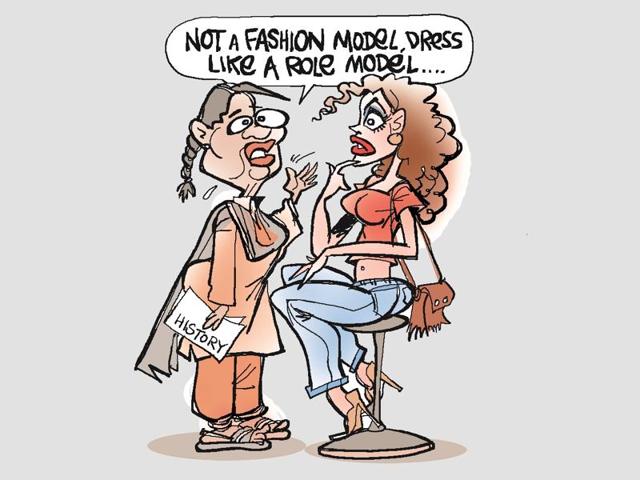Top Haryana education department officials defended the order barring women teachers from wearing jeans, saying teachers were regarded as role models for students and should be dressed appropriately.(HT Illustration/Jayanto) Top Haryana education department officials defended the order barring women teachers from wearing jeans, saying teachers were regarded as role models for students and should be dressed appropriately.(HT Illustration/Jayanto)