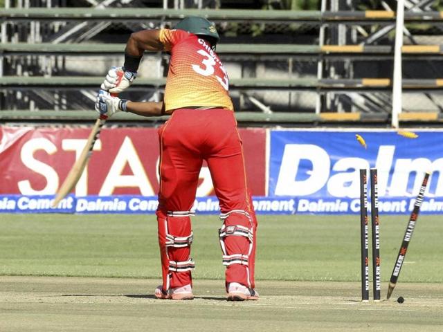 HARARE: Zimbabwean batsman Chamunorwa Chibhabha is bowled out. (AP Photo) HARARE: Zimbabwean batsman Chamunorwa Chibhabha is bowled out. (AP Photo)