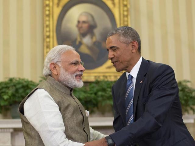US President Barack Obama and Prime Minister Narendra Modi shake hands before their meeting in the Oval Office of the White House in Washington.(AP Photo) US President Barack Obama and Prime Minister Narendra Modi shake hands before their meeting in the Oval Office of the White House in Washington.(AP Photo)