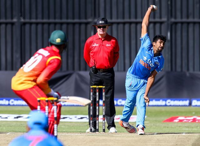 India bowler Jasprit Bhumra (R) bowls during the first one-day interational (ODI) matches between India and hosts Zimbabwe at the Harare Sports Club in Harare. (AFP Photo) India bowler Jasprit Bhumra (R) bowls during the first one-day interational (ODI) matches between India and hosts Zimbabwe at the Harare Sports Club in Harare. (AFP Photo)