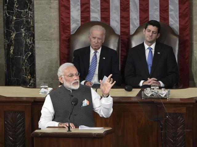Prime Minister Narendra Modi addresses a joint meeting of Congress at the US Capitol in Washington, DC June 8. (AFP) Prime Minister Narendra Modi addresses a joint meeting of Congress at the US Capitol in Washington, DC June 8. (AFP)
