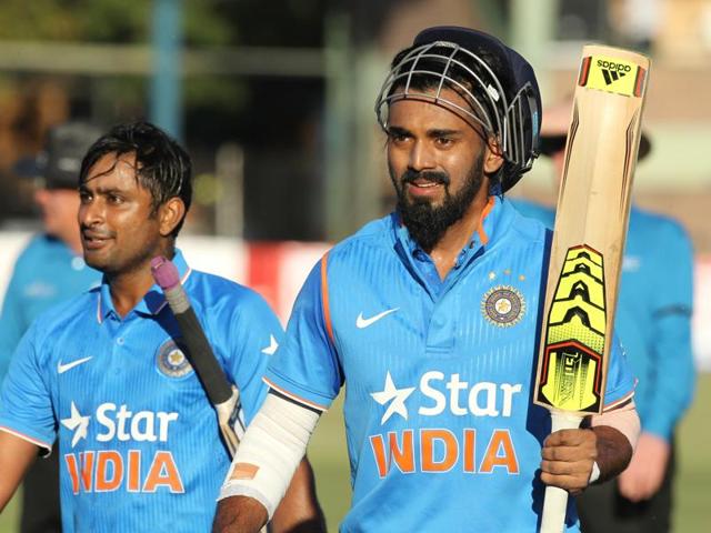 Indian batsman Lokesh Rahul, right, and Ambati Rayudu walk off the pitch. (AP Photo) Indian batsman Lokesh Rahul, right, and Ambati Rayudu walk off the pitch. (AP Photo)
