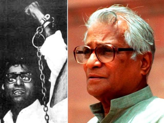 George Fernandes in handcuffs raising his hand in defiance is one of the most enduring images of the Emergency era. (Image courtesy Wikipedia) George Fernandes in handcuffs raising his hand in defiance is one of the most enduring images of the Emergency era. (Image courtesy Wikipedia)