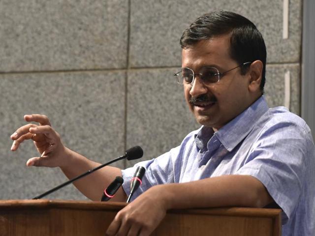 New Delhi, India - May 31, 2016: Delhi Chief Minister Arvind Kejriwal address after launch of DVAT MSeva in New Delhi, India, on Tuesday, May 31, 2016. (Photo by Mohd Zakir/ Hindustan Times)(Hindustan Times)