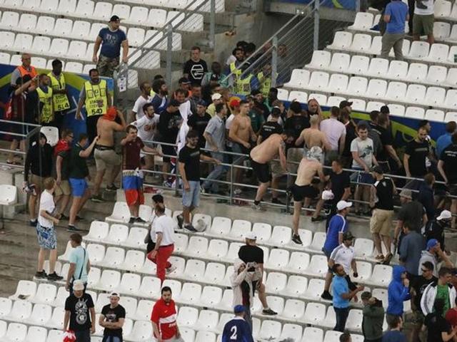 England and Russia fans clashed at the end of the game. (Reuters) England and Russia fans clashed at the end of the game. (Reuters)