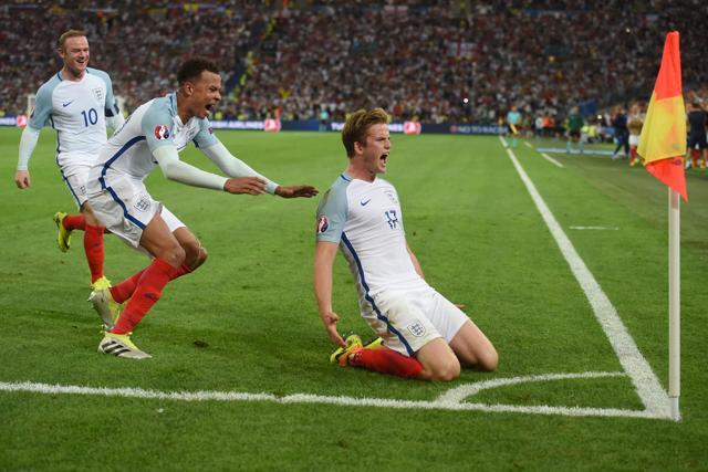 Eric Dier (right) gave England the lead against Russia with a superbly taken free kick in the 73rd minute. (AFP) Eric Dier (right) gave England the lead against Russia with a superbly taken free kick in the 73rd minute. (AFP)