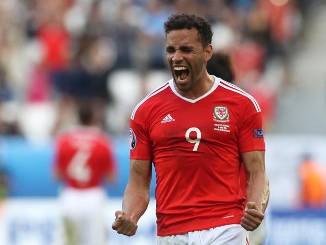 Hal Robson-Kanu celebrates scoring the winner for Wales. (AP) Hal Robson-Kanu celebrates scoring the winner for Wales. (AP)