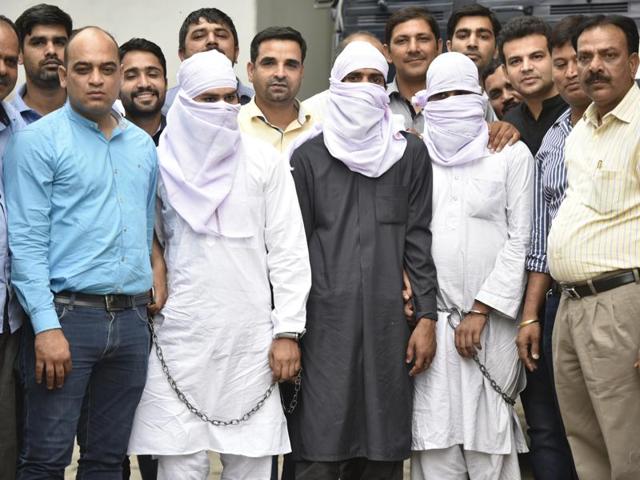 Suspected terrorists arrested by Delhi Police’s Lodhi Special Cell on May 4.(HT Photo)