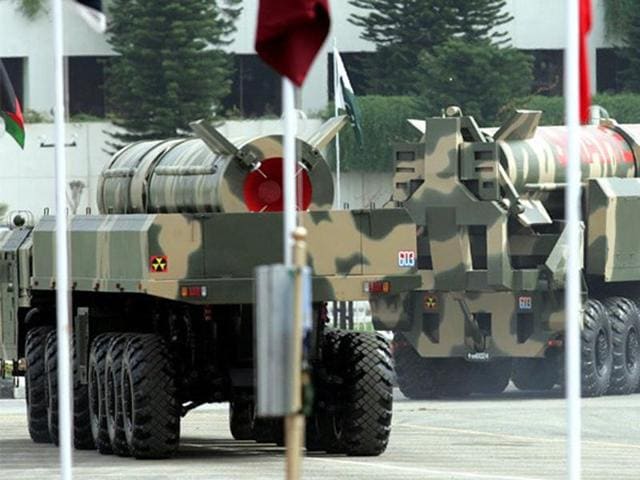 Pakistani nuclear-capable Shaheen II surface-to-surface ballistic missiles during the National Day parade in Islamabad in 2005.(REUTERS)