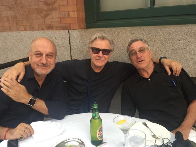 Anupam Kher, Harvey Keitel and Robert De Niro in New York.