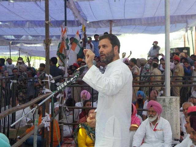 Rahul Gandhi protesting against drug abuse and law & order issues in Punjab. (PTI) Rahul Gandhi protesting against drug abuse and law & order issues in Punjab. (PTI)