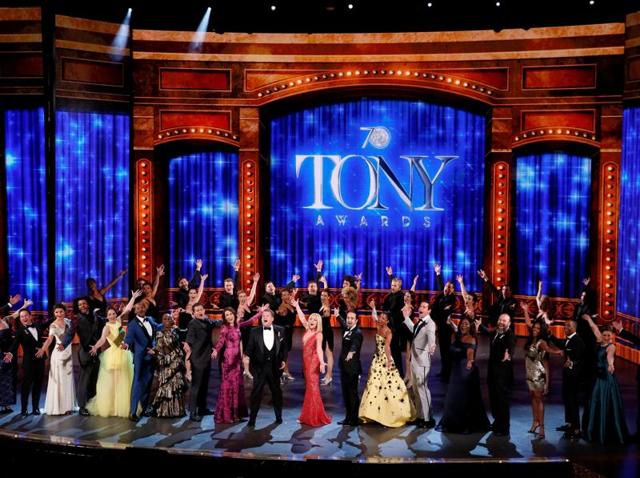 Show host James Corden performs with all the nominees during the American Theatre Wing's 70th annual Tony Awards in New York. (REUTERS) Show host James Corden performs with all the nominees during the American Theatre Wing's 70th annual Tony Awards in New York. (REUTERS)