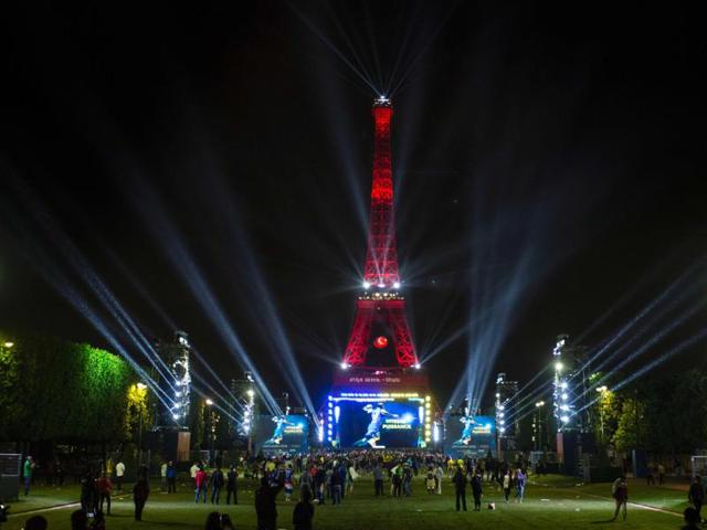 A picture taken late on June 12, 2016 in Paris shows the Eiffel Tower lit in Turkey's colors, as seen from the fan zone. (AFP Photo) A picture taken late on June 12, 2016 in Paris shows the Eiffel Tower lit in Turkey's colors, as seen from the fan zone. (AFP Photo)