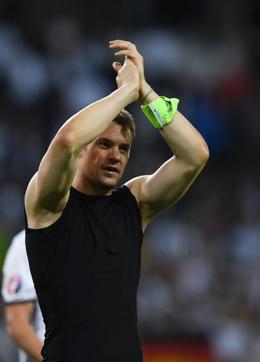 Germany goalkeeper Manuel Neuer celebrates at the end of the Euro 2016 match against Ukraine. (AFP Photo)