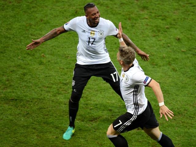 Germany's midfielder Bastian Schweinsteiger celebrates after scoring a goal during the Euro 2016 group C football match between Germany and Ukraine at the Stade Pierre Mauroy, near Lille. (AFP) Germany's midfielder Bastian Schweinsteiger celebrates after scoring a goal during the Euro 2016 group C football match between Germany and Ukraine at the Stade Pierre Mauroy, near Lille. (AFP)