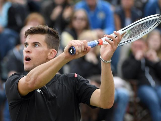 Austria's Dominic Thiem competes during his match against Germany's Philipp Kohlschreiber, in the final match of the Mercedes Cup ATP tennis tournament in Stuttgart , Germany.(AP Photo)