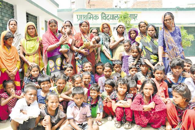 Thirty-six children from the area were admitted to the primary school in Bhovapur on Monday. The officials of the basic education department said apart from free formal schooling, the children will also get free books, school uniforms and midday meals. (Sakib Ali /HT) Thirty-six children from the area were admitted to the primary school in Bhovapur on Monday. The officials of the basic education department said apart from free formal schooling, the children will also get free books, school uniforms and midday meals. (Sakib Ali /HT)