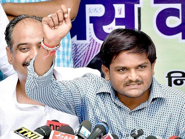 In this file photo, Hardik Patel, convener of the Patidar Anamat Andolan Samiti, can be seen speaking to the media at a press conference in New Delhi.(PTI)