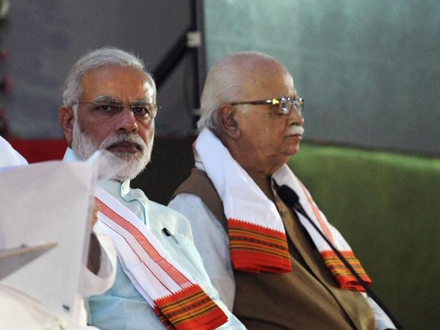 Prime minister Narendra Modi and Bharatiya Janata Party (BJP) senior leader Lal Krishna Advani attend the party's national executive meeting in Allahabad on Sunday.(AFP) Prime minister Narendra Modi and Bharatiya Janata Party (BJP) senior leader Lal Krishna Advani attend the party's national executive meeting in Allahabad on Sunday.(AFP)