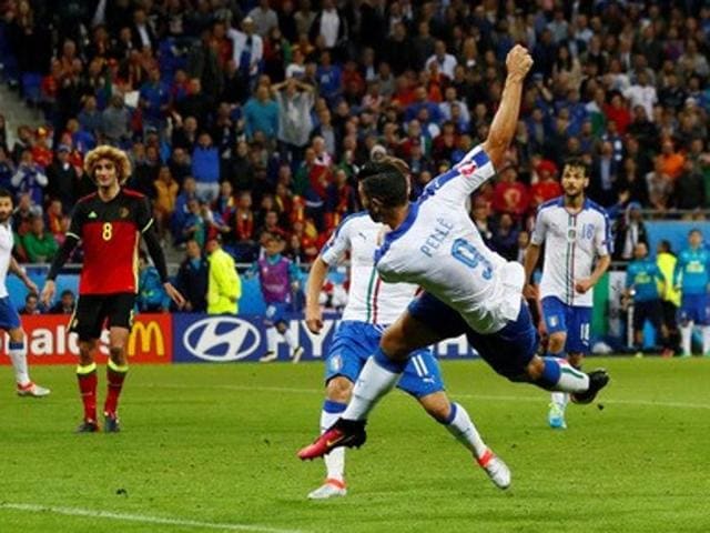 Italy's Graziano Pelle scores their second goal. (Reuters Photo) Italy's Graziano Pelle scores their second goal. (Reuters Photo)