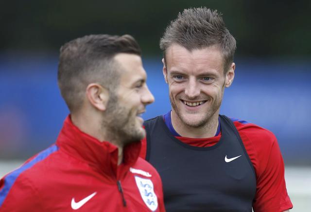 England's Jamie Vardy and Jack Wilshere during training. (Reuters Photo) England's Jamie Vardy and Jack Wilshere during training. (Reuters Photo)