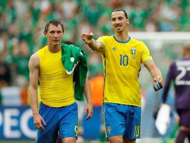 Sweden's Kim Kallstrom and Zlatan Ibrahimovic after the game. (Reuters)