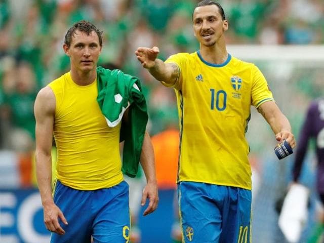 Ciaran Clark, lying on the ground, put a cross from Zlatan Ibrahimovic into his own net. (AP) Ciaran Clark, lying on the ground, put a cross from Zlatan Ibrahimovic into his own net. (AP)
