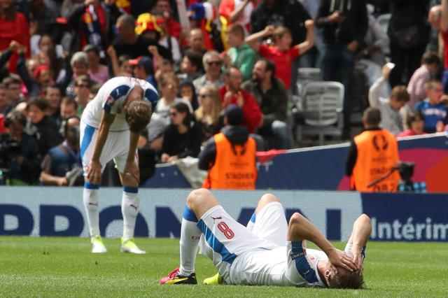 Czech Republic players dejected after the loss. (AP)