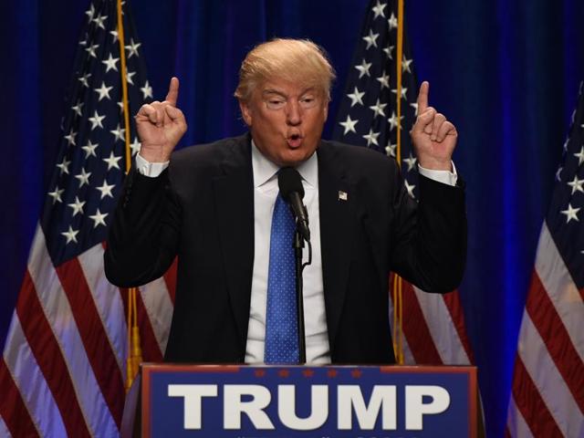 Republican presidential candidate Donald Trump delivers a speech at St Anselm's College in Manchester, New Hampshire, on Monday. (Reuters) Republican presidential candidate Donald Trump delivers a speech at St Anselm's College in Manchester, New Hampshire, on Monday. (Reuters)