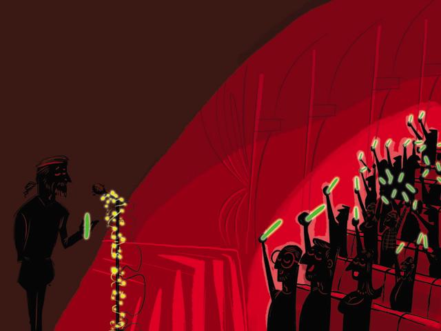The floor and the mic stand will have fairy lights taped to them, and everybody will be given glow sticks at the event(Illustration: Siddhant Jumde/HT) The floor and the mic stand will have fairy lights taped to them, and everybody will be given glow sticks at the event(Illustration: Siddhant Jumde/HT)