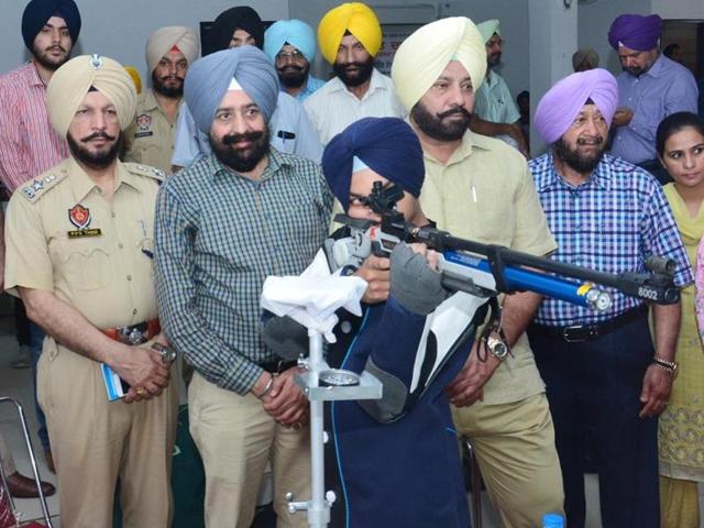 Police officials during the inaguration of the shooting range in Sangrur on Tuesday. (HT Photo) Police officials during the inaguration of the shooting range in Sangrur on Tuesday. (HT Photo)