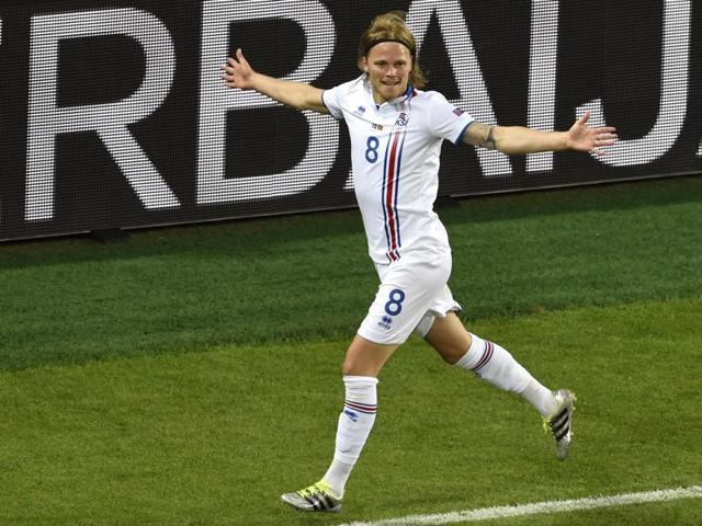 Iceland's Birkir Bjarnason celebrates his goal. (AFP) Iceland's Birkir Bjarnason celebrates his goal. (AFP)