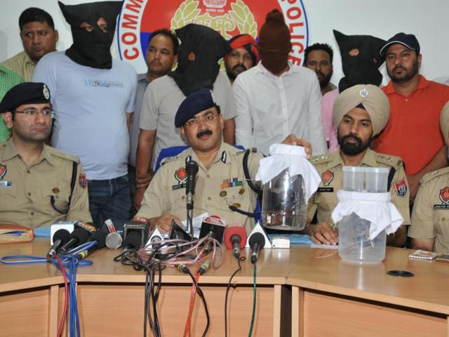 Police commissioner Arpit Shukla addressing a press conference in Jalandhar on Tuesday.(Pardeep Pandit/HT Photo)