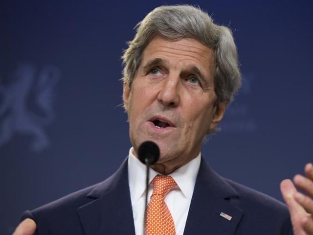 US secretary of state John Kerry speaks during a news conference with Norwegian Prime Minister Erna Solberg in Oslo. (AP Photo)