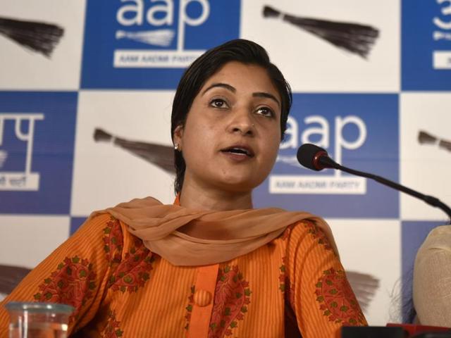 AAP MLA Alka Lamba was allegedly removed for deviating from the party line on Gopal Rai’s resignation as transport minister.(Saumya Khandelwal/HT File Photo)