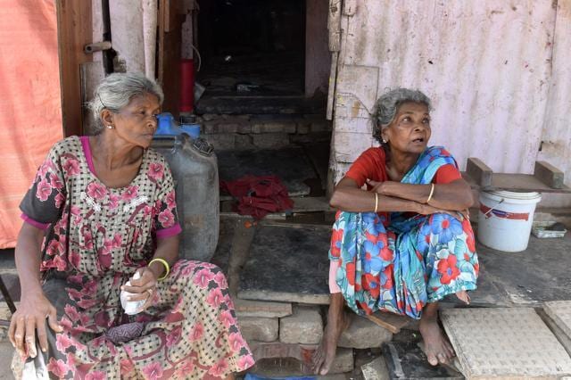 Mainavati Mudaliyar (right) outside her house. (Pratham Gokhale/HT)