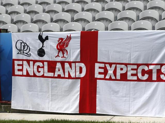 A England flag is hung at the Stade Bollaert-Delelis in Lens. (Reuters Photo) 