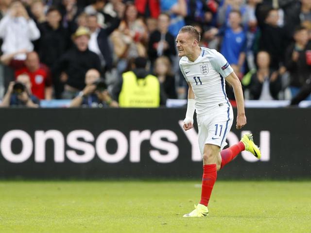 Jamie Vardy celebrates after scoring the equaliser for England. (REUTERS)