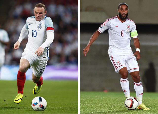 A combination picture of England forward and captain Wayne Rooney (left) and Wales' defender and captain Ashley Williams (right). (AFP Photo) A combination picture of England forward and captain Wayne Rooney (left) and Wales' defender and captain Ashley Williams (right). (AFP Photo)