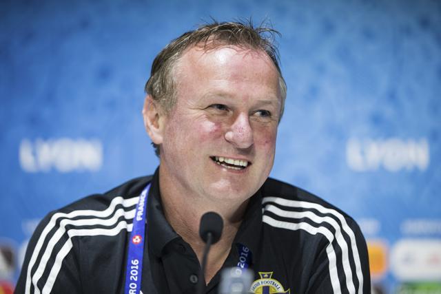 Northern Ireland's coach Michael O'Neill addresses a press conference in Decines-Charpieu near Lyon. (AFP Photo)