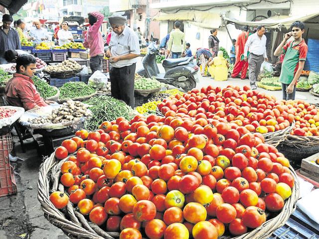 Tomatoes are being sold at a price of Rs 30-40 per kg on e-portals. (HT Photo) Tomatoes are being sold at a price of Rs 30-40 per kg on e-portals. (HT Photo)