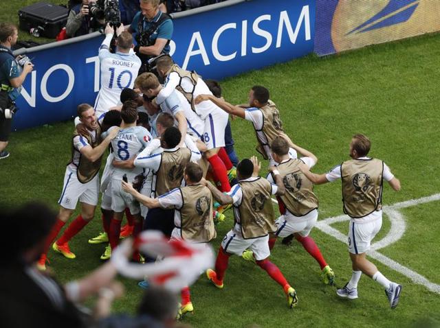 Daniel Sturridge (# 15) scores the winner for England. (AP) Daniel Sturridge (# 15) scores the winner for England. (AP)